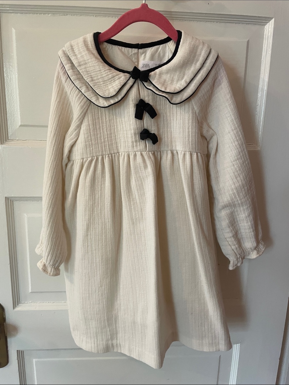 Zara Cream Girls Dress with Black Trim and Bows